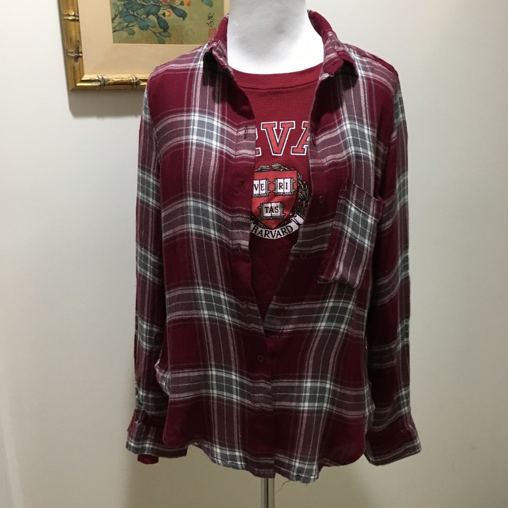 3 for $20 : Polly & Esther Burgundy and Grey Plaid Shirt